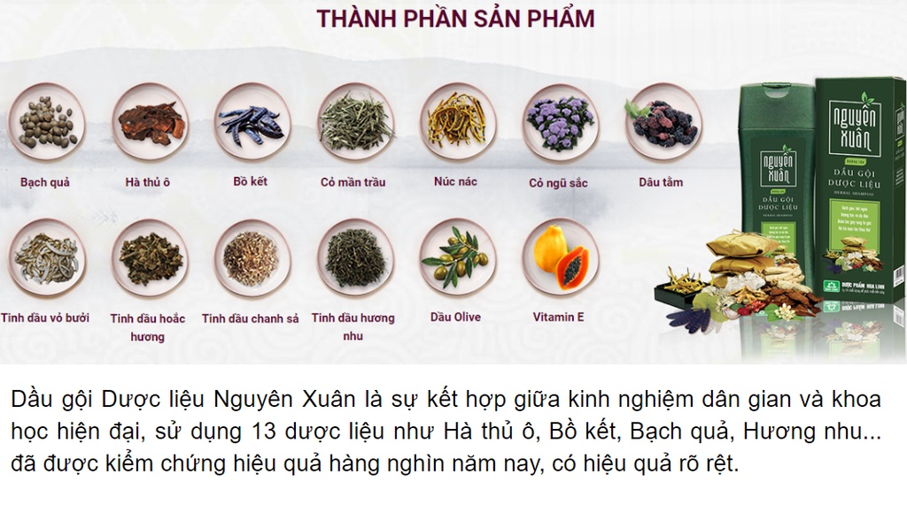 Mô tả Dầu Gội Dược Liệu Nguyên Xuân Xanh Dưỡng Tóc 350ml - Tặng thêm 10% thể tích giá không đổi - 2