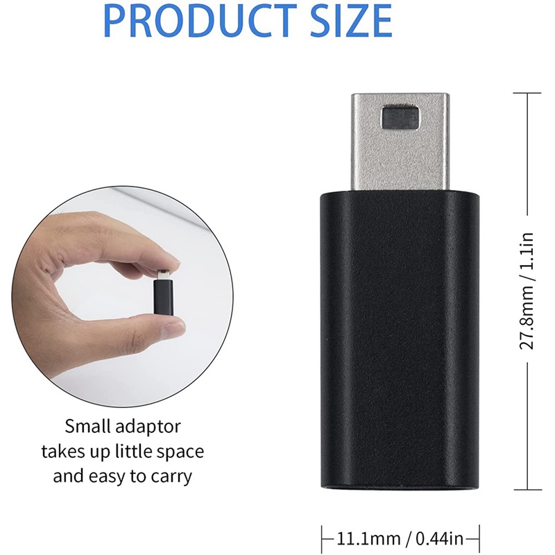 USB C sang Mini USB 2.0 Adapter Loại C Nữ sang Mini USB Nam Chuyển Đổi Adapter Cho GoPro MP3 Người Chơi Dash Cam, Đen