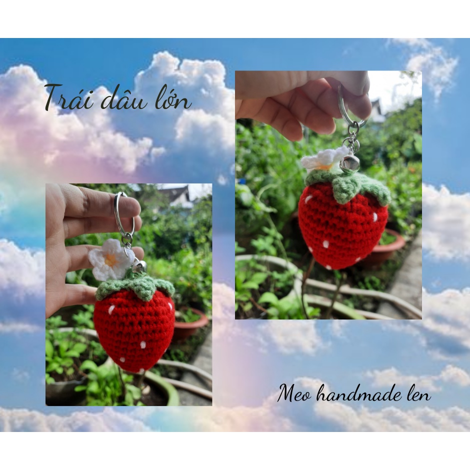 Móc khóa dâu tây - Handmade len - Amigurumi (có chuông)