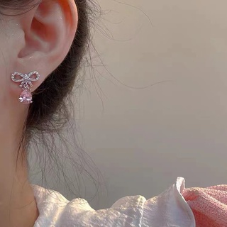 Đôi Bông Tai Hình Nơ Trái Tim Đính Đá Thời Trang Cho Nữ