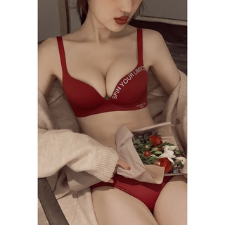 1 Bộ Đồ Lót 3/4 Cup Không Gọng Nâng Ngực In Chữ Thời Trang Cho Nữ