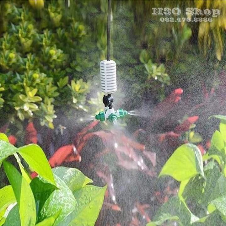 Béc phun sương 4 hướng màu xanh gắn kèm T nối nhanh ống 8mm- Bộ 10 cái
