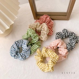 🌺xinyia🌺Dây Buộc Tóc Vải Satin Họa Tiết Ca Rô Thời Trang Retro Hàn Quốc