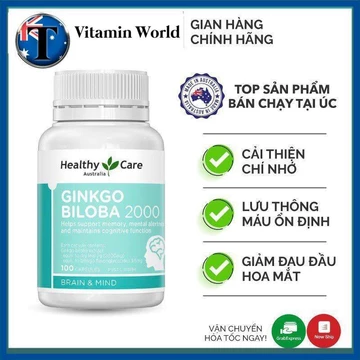Bổ não ginkgo tăng trí nhớ từ Bạch quả Biloba [Úc] Healthy Care Ginkgo Biloba 2000 [Chính hãng]