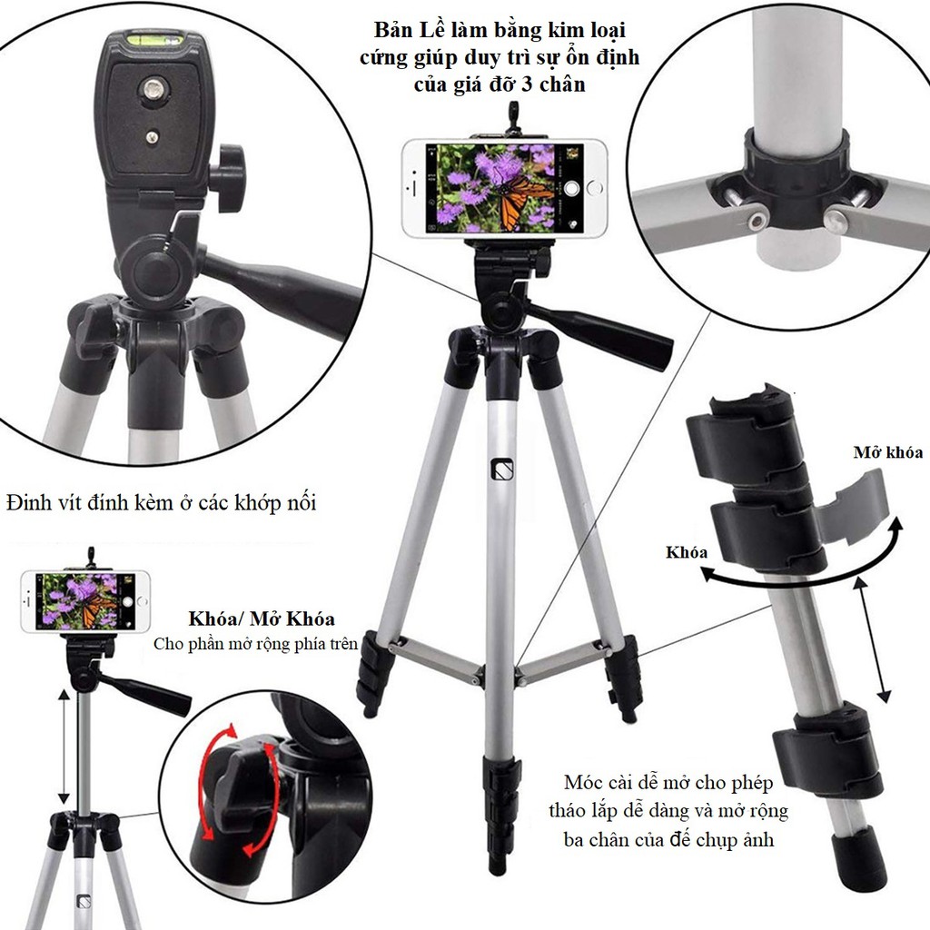 Ảnh Giá Đỡ Quay Phim 3 Chân Máy Chụp Ảnh TF-3110 3120 Tặng Kèm Miếng Kẹp Điện Thoại Gậy Livestream, Quay Tiktok, Chụp Ảnh 3