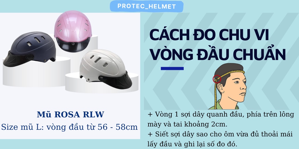 Mô tả Mũ bảo hiểm nửa đầu Protec Rosa RLW đơn màu - Size L, an toàn, thời trang - 2