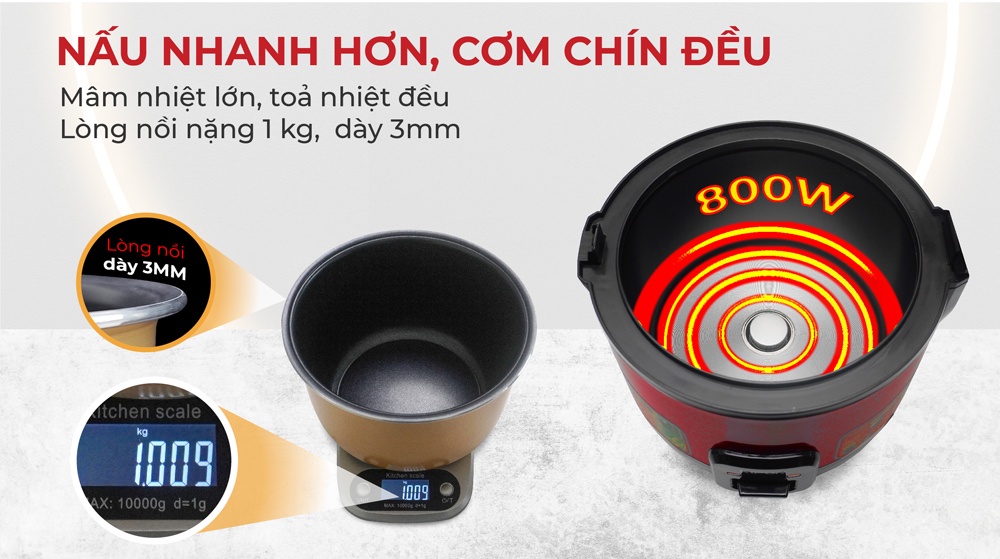 Mô tả Nồi cơm điện KIPOR KP-N6518 - 1.8L - Dung tích lớn, chống dính TEFLON 3mm 1Kg - Bảo hành tại nhà 12 tháng - 1
