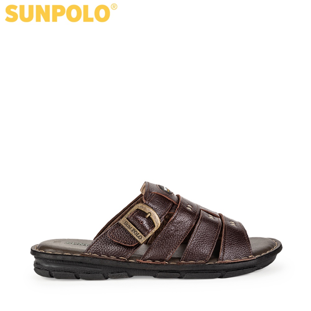 Ảnh Dép Quai Ngang Nam Da Bò SUNPOLO Nâu AQN006 Có Big size 44 45 1