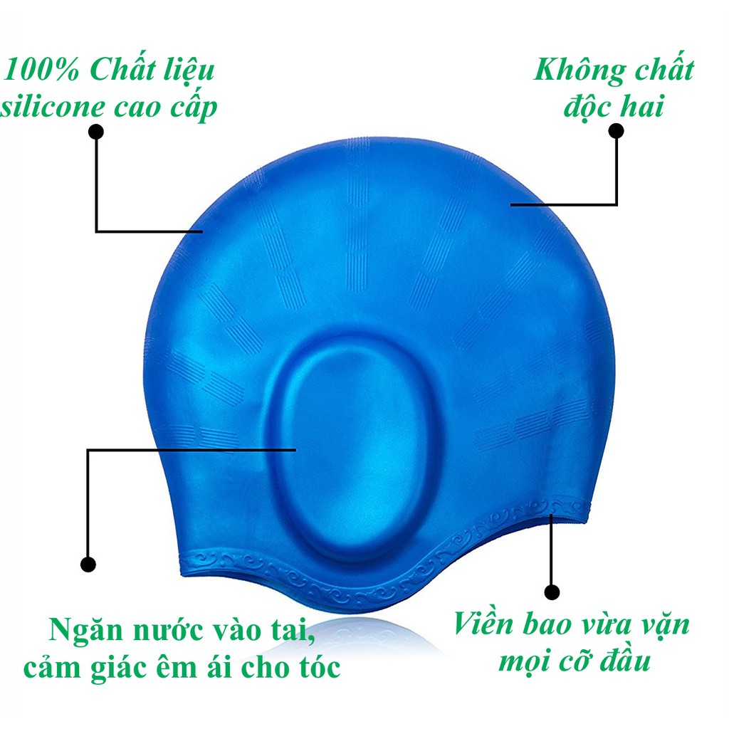 Mũ bơi người lớn nam nữ chùm tai SPORTY CA33 chất liệu silicone dùng được cho bé trên 6t