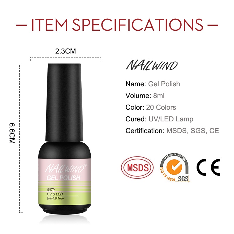 Ảnh Rosalind NAILWIND 8ml Ngâm Tắt Màu Nguyên Chất Sơn Móng Tay Gel Ba Lan Cho Móng Tay Nghệ Thuật Thiết Kế LED / Đèn UV 8061 2