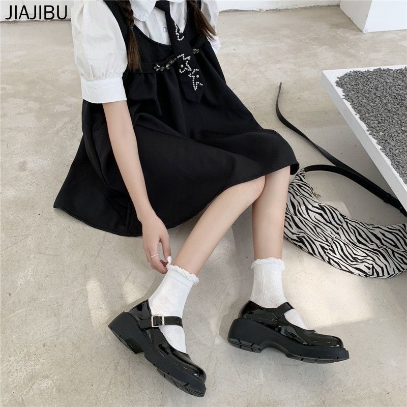 Size 35-44 Giày Nữ Cỡ Lớn Round Toe Thick-soled Mary Jane Shoes Lolita Small Leather Shoes White Princess Shoes French Soft-soled Doll Shoes Giày Da Nữ Giày Đi Học Màu Đen Thời Trang Cho Bé Gái Giày Đồng Phục JK Phong Cách Anh Quốc Giày Nữ Hàn Quốc Đẹp