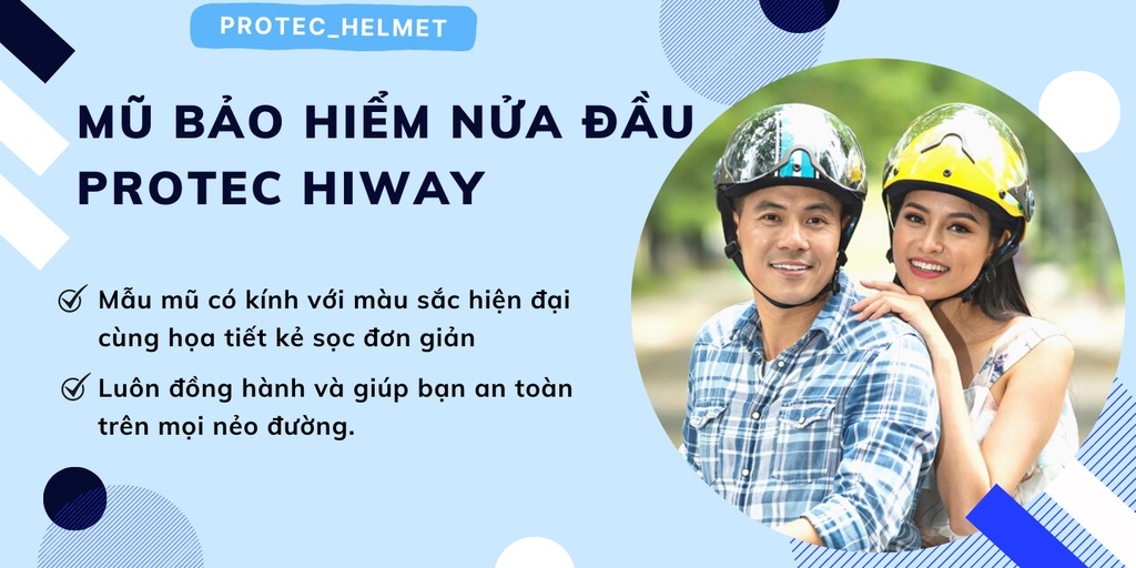 Mô tả Mũ bảo hiểm 1/2 đầu có kính cao cấp Protec Hiway, mẫu mới, an toàn, thời trang - 1