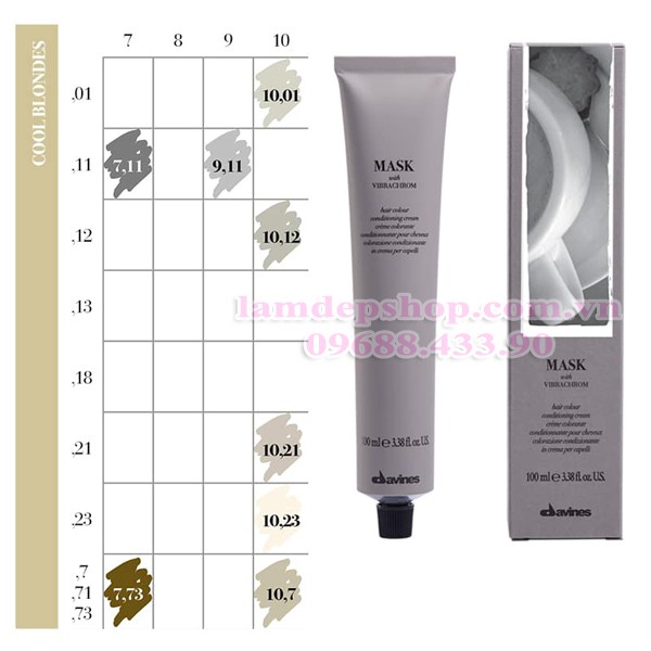 Nhuộm Tóc Davines Mask With Vibrachrom Mã Màu Vàng Lạnh /11 (100ml) (cần mua thêm trợ nhuộm)