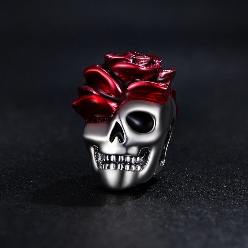 BAMOER Hạt Xâu Chuỗi bạc 925 Hình Đầu Lâu Máu Hồng Và Máu Trang Trí Halloween