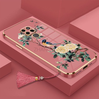 Ốp Điện Thoại Silicon Mềm Mạ Điện Họa Tiết Hoa Và Chim Kèm Dây Đeo Cho Redmi note 9 note 9s note 9 pro