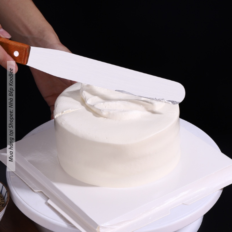 Dao Chà Láng Bánh Kem KOOBEE 32cm – Thẳng/Gấp Khúc Cán Gỗ, Thép Không Gỉ, Xúc Bánh Pizza Tiện Lợi (PKB27)