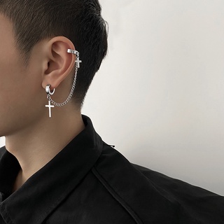 Khuyên Tai Dạng Hạt Phối Dây Xích Đôi / Hình Thánh Giá Bằng Thép Không Gỉ Phong Cách Punk Gothic Cho Nam / Nữ