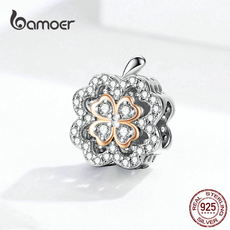 Bamoer Mặt Vòng cổ Hình Cỏ Bốn Lá May Mắn Màu Bạc/Vàng/Xanh Lá/Bạc 925
