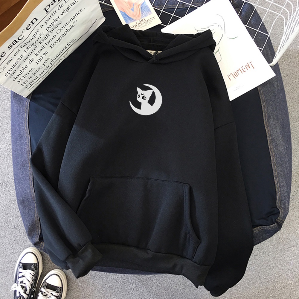 Áo Hoodie Unisex HappyFamily Họa Tiết Chú Mèo Thủy Thủ Mặt Trăng Chất Cotton 100 Cao Cấp