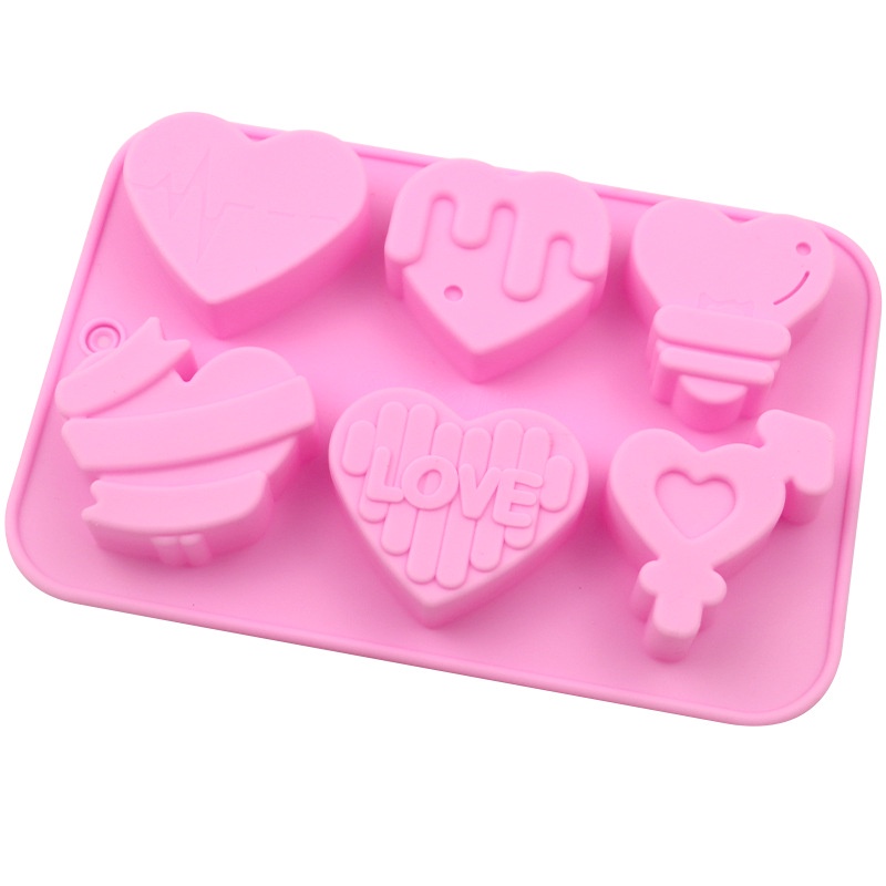 Khuôn silicone 6 Ngăn Tạo Hình Trái Tim Trang Trí Bánh DIY