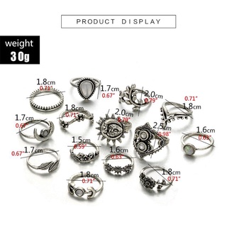 Kra 14 Chiếc Vintage Bạc Mặt Trăng Ngôi Sao Hoa Lá Midi Vintage Nhẫn Ban Nhạc Bộ Bohemian Trang Sức Để Mặc Hàng Ngày