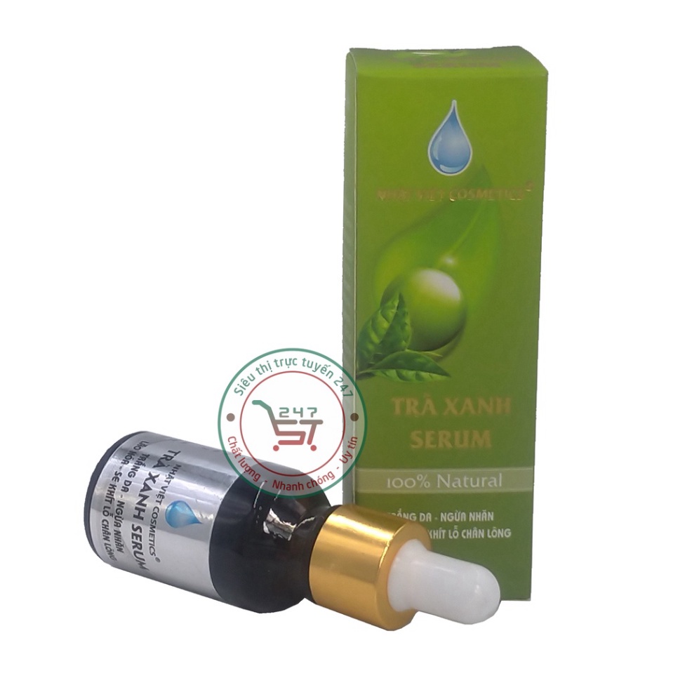 Serum dưỡng Trắng da mặt Ngừa nhăn Lão hóa Se khít lỗ chân lông Trà xanh serum Nhật Việt 15ml (Xanh nhạt)