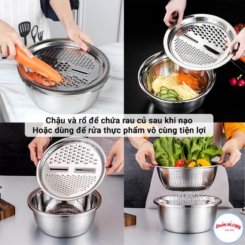 Bộ rổ, chậu kèm nạo rau củ quả inox đa năng 3in1 cao cấp siêu tiện dụng ...