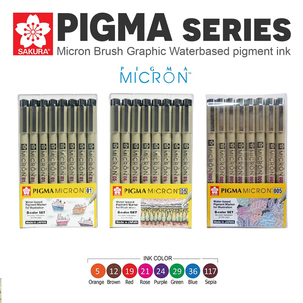 Set Bút kim màu đi nét chuyên nghiệp Sakura Pigma Micron cỡ 005