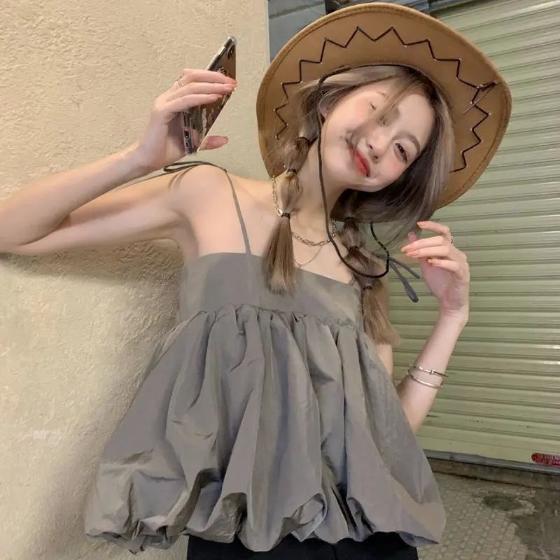 Product image Áo hai dây phồng màu trơn thời trang mùa hè 2021 dành cho nữ