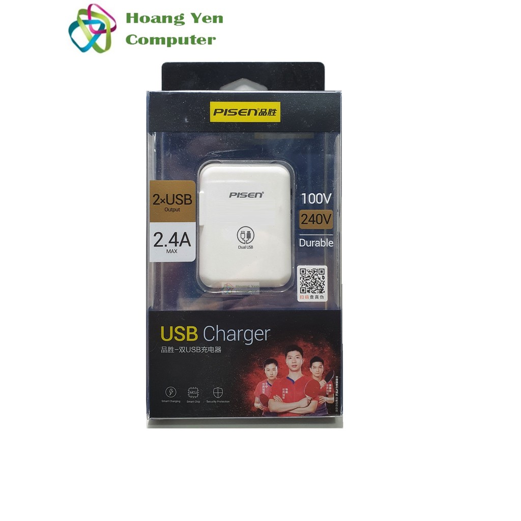 Cốc Sạc Nhanh Pisen Cho IPad 2.4A 2 Cổng USB - BH 1 năm chính hãng