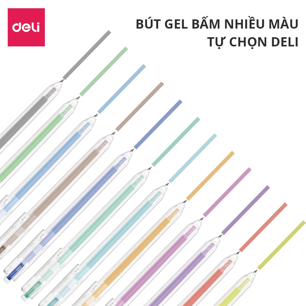 Ảnh Bút bi nước mực gel bấm nhiều màu 0.5mm Deli xinh xắn nhanh khô viết đều trơn tru nhiều mực 2