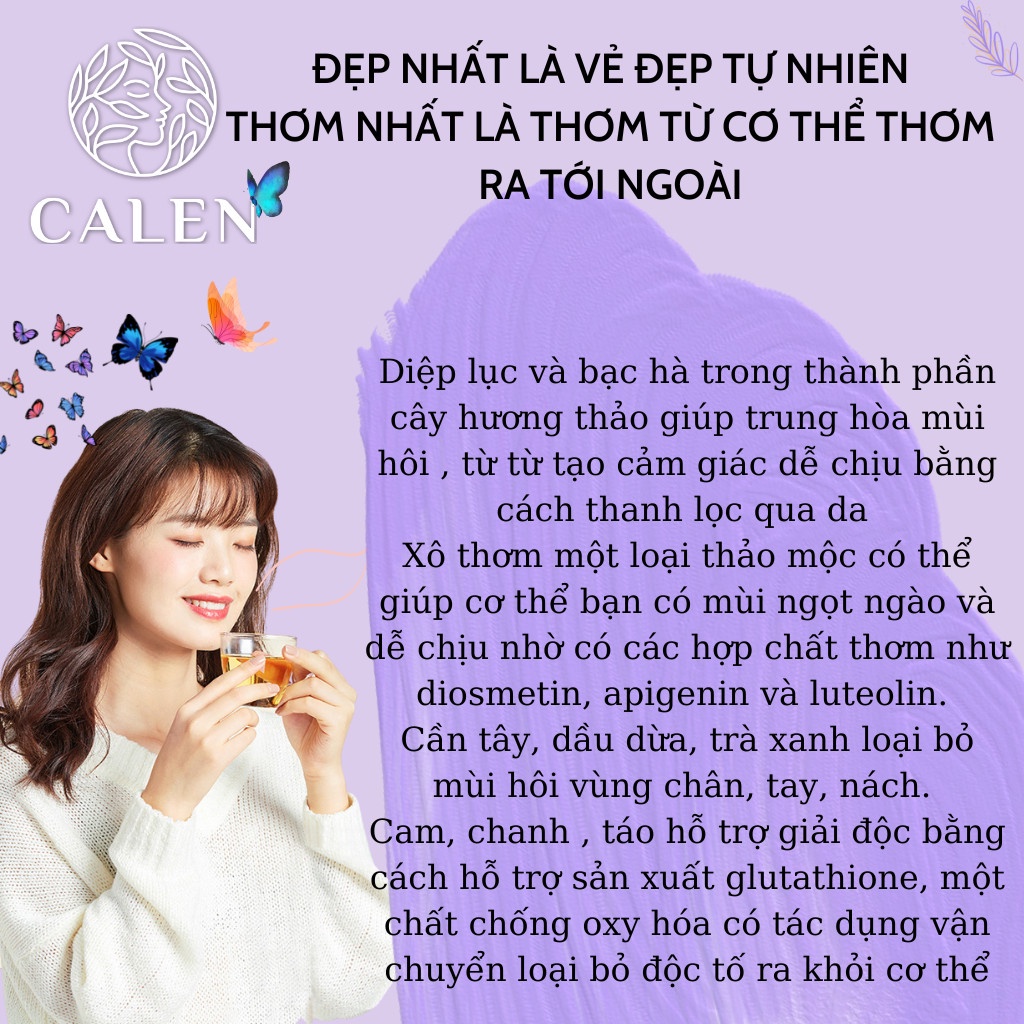 Trà detox mùi hôi cơ thể Calen Nature Farm, thải độc tố, đốt tuyến nhầy hôi nách, giảm tiết mồ hôi chân tay bịch 30 gói