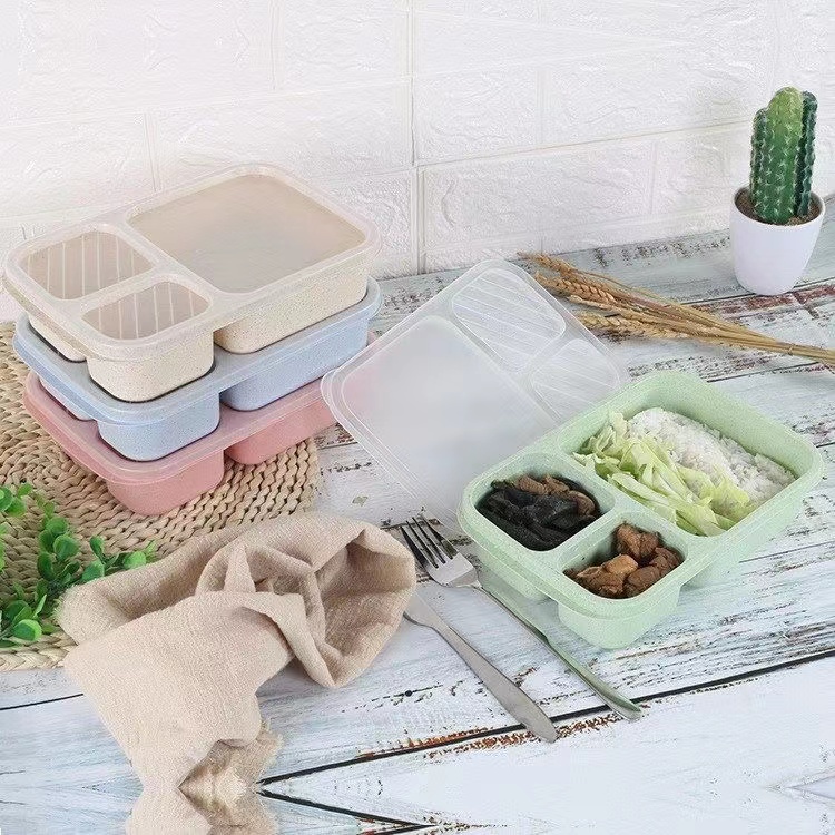 Hộp Cơm Vuông Lúa Mạch an Toàn Thực Phẩm Hộp Bento Hình Vuông, Hộp Bento Cấp Thức Ăn, Hộp Bento Có Nắp, Hộp Bento Ăn Trưa, Hộp Bento Rơm Lúa Mì