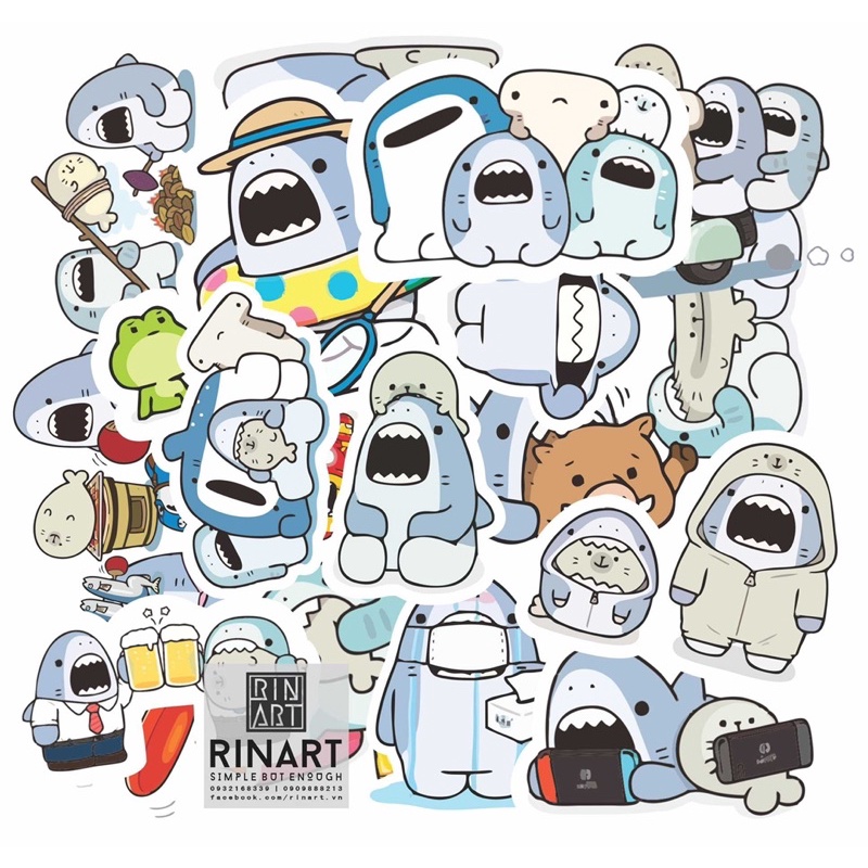 SET 100 STICKER CÁ MẬP NHẬT BẢN SIÊU DỄ THƯƠNG DÁN TRANG TRÍ ĐIỆN THOẠI ...