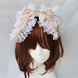 Hum Ren Đầu Gothic Người Giúp Việc Xù Mũ Đội Đầu Đồ Trang Trí Hai Lớp Nơ Vintage Cosplay Đảng Tóc Vòng Accessori