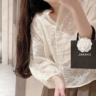 Hàng Mới Về Áo Sơ Mi Tay Dài Thêu Hoa Dáng Rộng Phong Cách Hàn Quốc Cho Nữ Hàng Có Sẵn