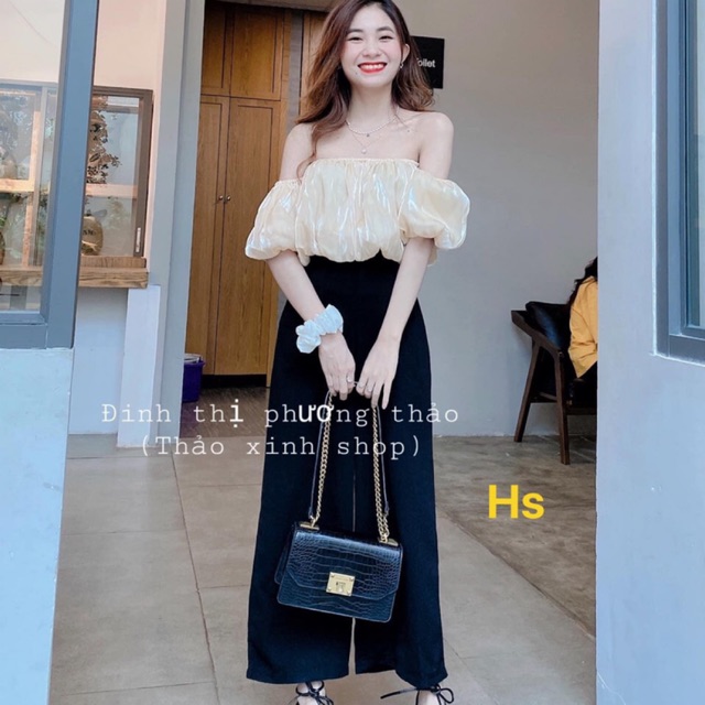 Siêu Hot Set Áo Voan Tơ Trễ Vai mix quần xuông