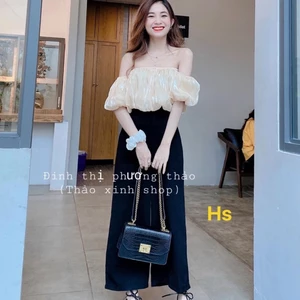 Siêu Hot Set Áo Voan Tơ Trễ Vai mix quần xuông