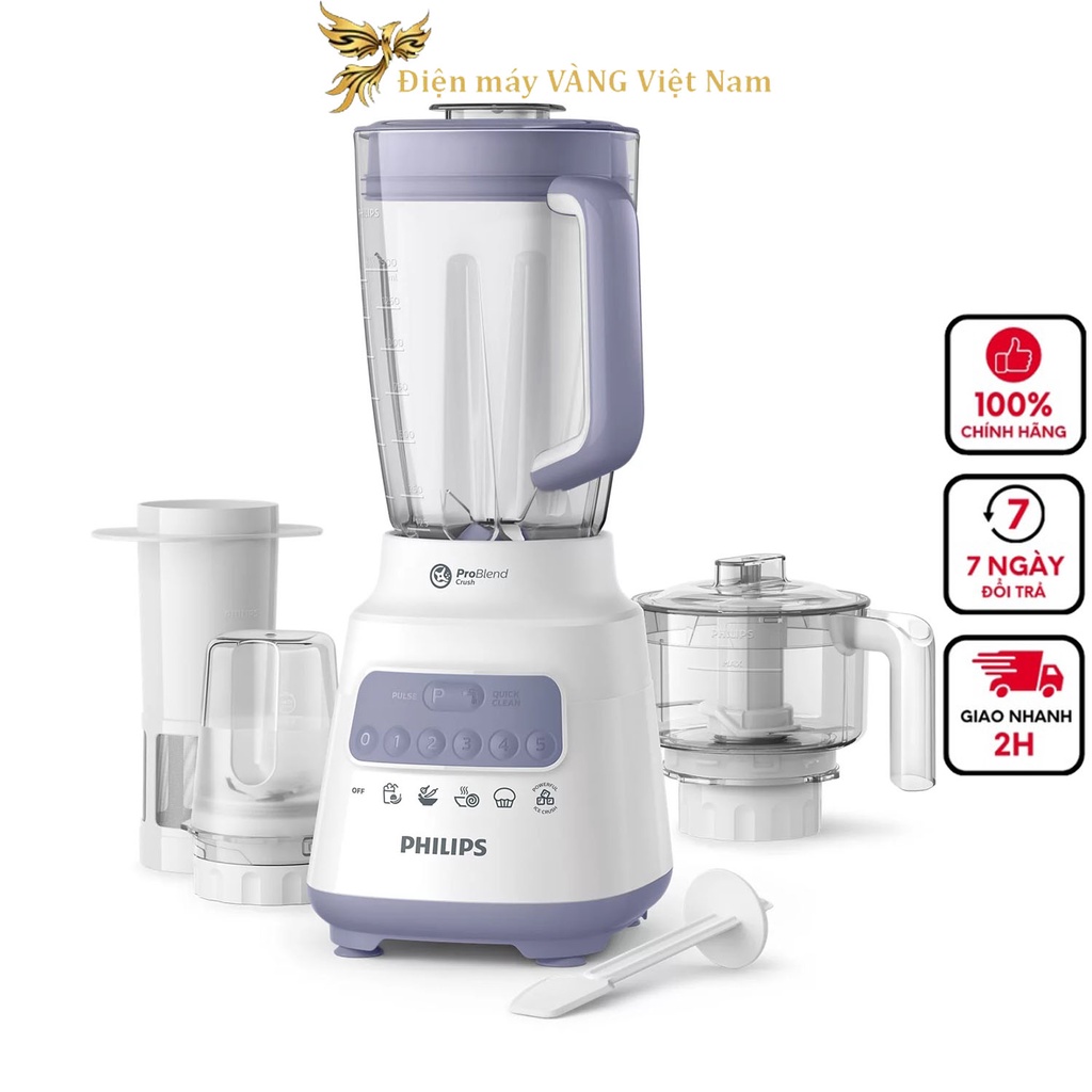 Ảnh Máy xay sinh tố Philips HR2223 HR2223/00 bộ 3 cối xay nhựa, 5 chế độ cài đặt sẵn, nghiền mịn đá - Hàng chính hãng 2