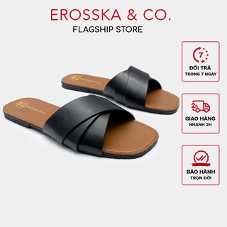 Erosska - Dép nữ thời trang đế bằng Erosska quai ngang màu đen ver 2 _ DE051