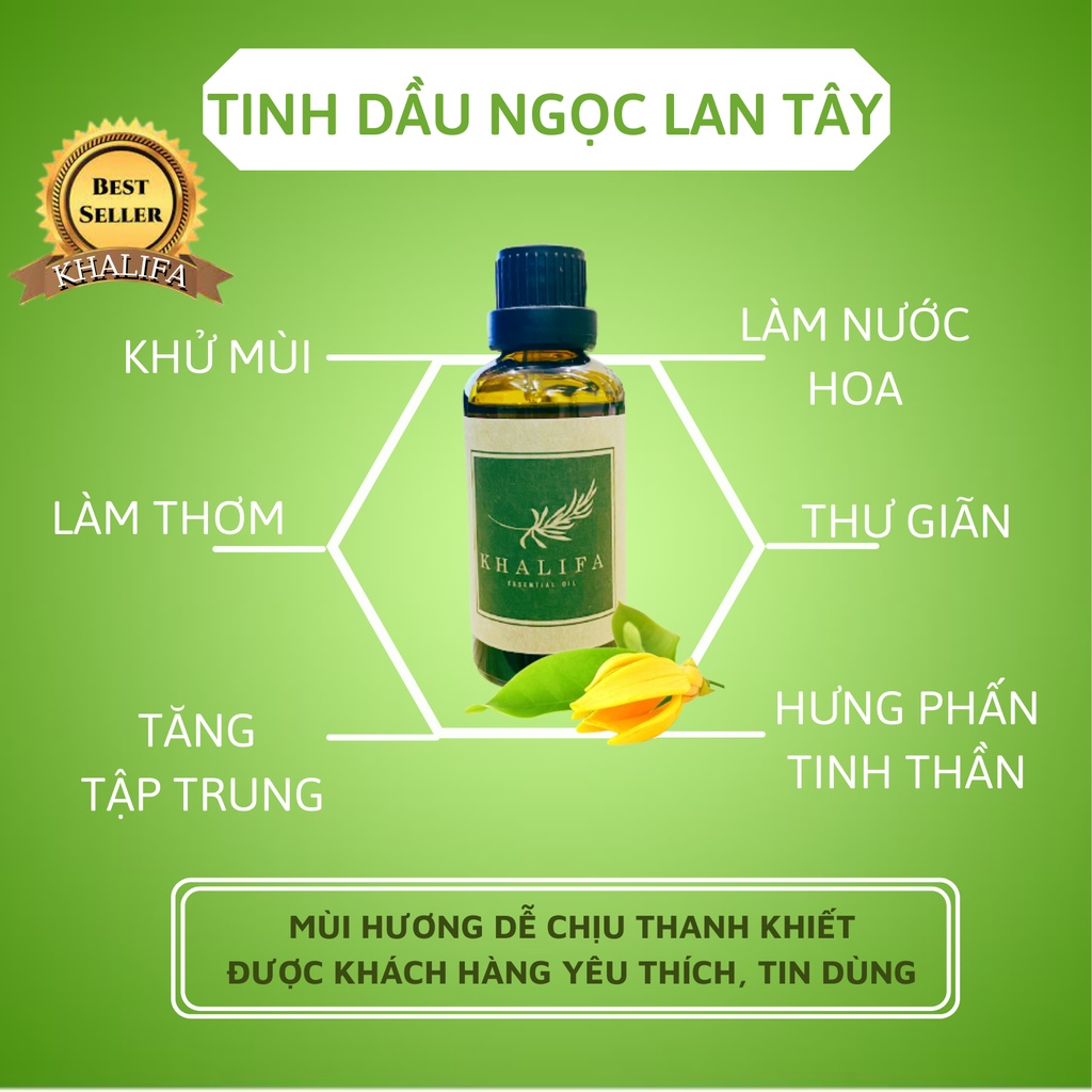 Tinh Dầu Ngọc Lan Tây Nguyên Chất Khalifa 50ml Giảm Stress Khử Mùi Chống Say Xe Hàng Chính Hãng
