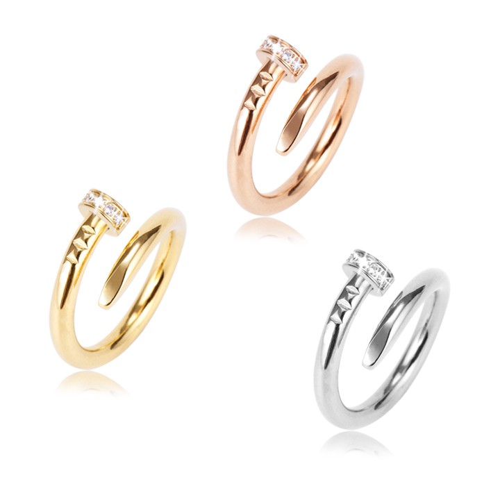 Nhẫn titan nam nữ unisex dạng đinh đính đá không gỉ