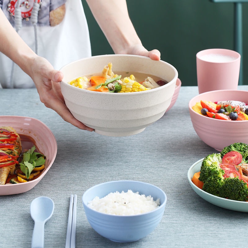 【Hàng sẵn sàng】 Rơm lúa mì Bộ đồ ăn Đũa Thìa Tách Đĩa ăn Bát Cơm Chống Rơi BPA Free Phong Cách Bắc âu Bộ đồ ăn đầy màu Sắc