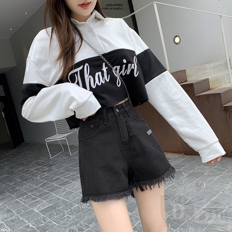 Ảnh Ví DaDu Nữ Kiểu Dáng Thời Trang Sang Trọng  Quần Short Jean Lưng Cao Dáng Rộng Kiểu Rách Plus Size 3