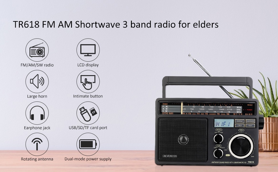 Mô tả Máy nghe nhạc MP3 radio FM RETEKESS TR618 AM SW kèm phụ kiện - 1