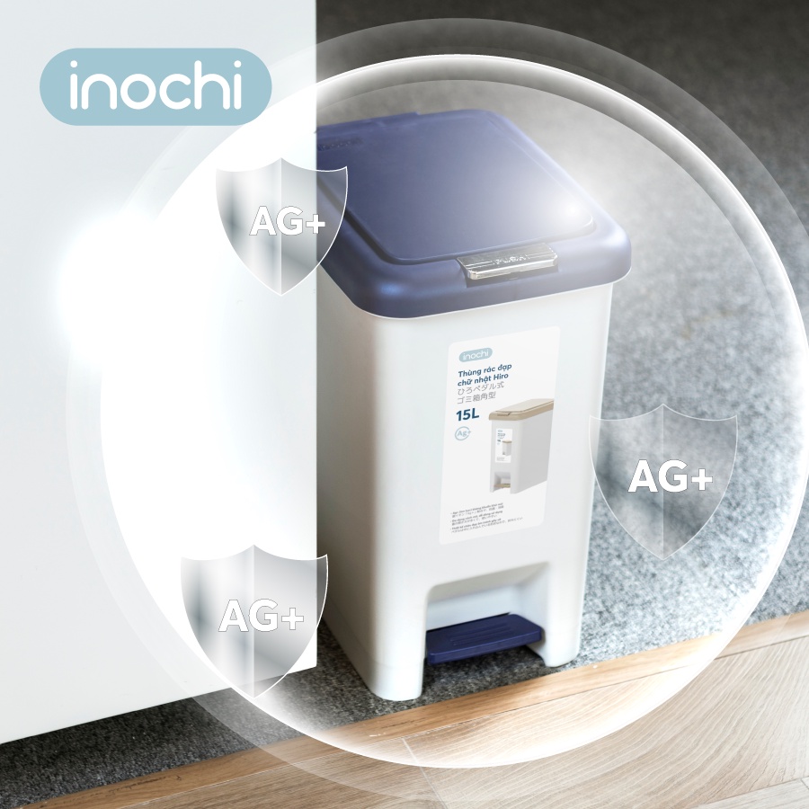 Thùng rác đạp chữ nhật 20L (có kèm ruột) inochi cao cấp, có phủ lớp ion Ag+ kháng khuẩn