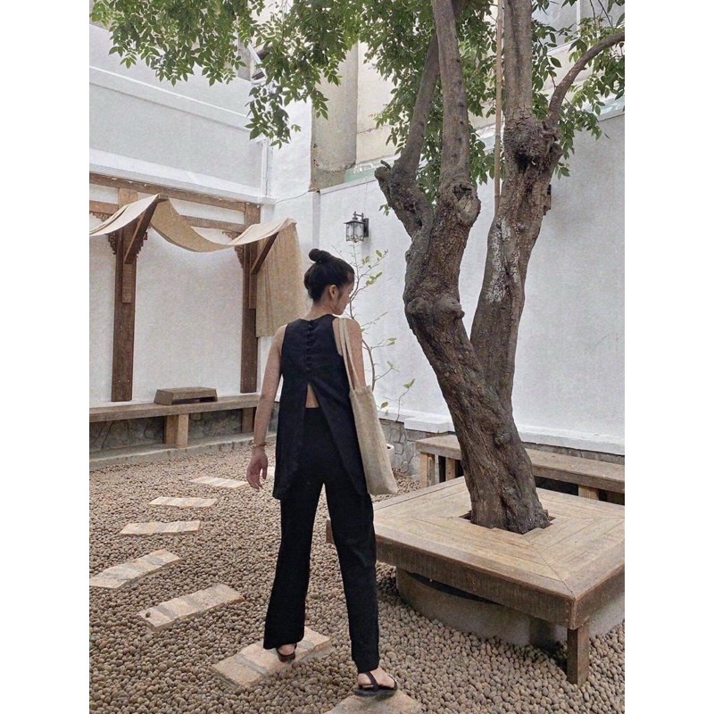 Áo Yếm JIJI TOP MYA HOUSE thiết kế form A chi tiết nút bọc chất linen