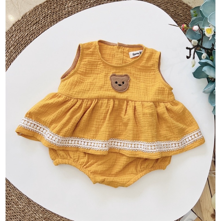 Bodysuit Mặt Gấu Xô Muslin Cho Bé Gái 5-11Kg