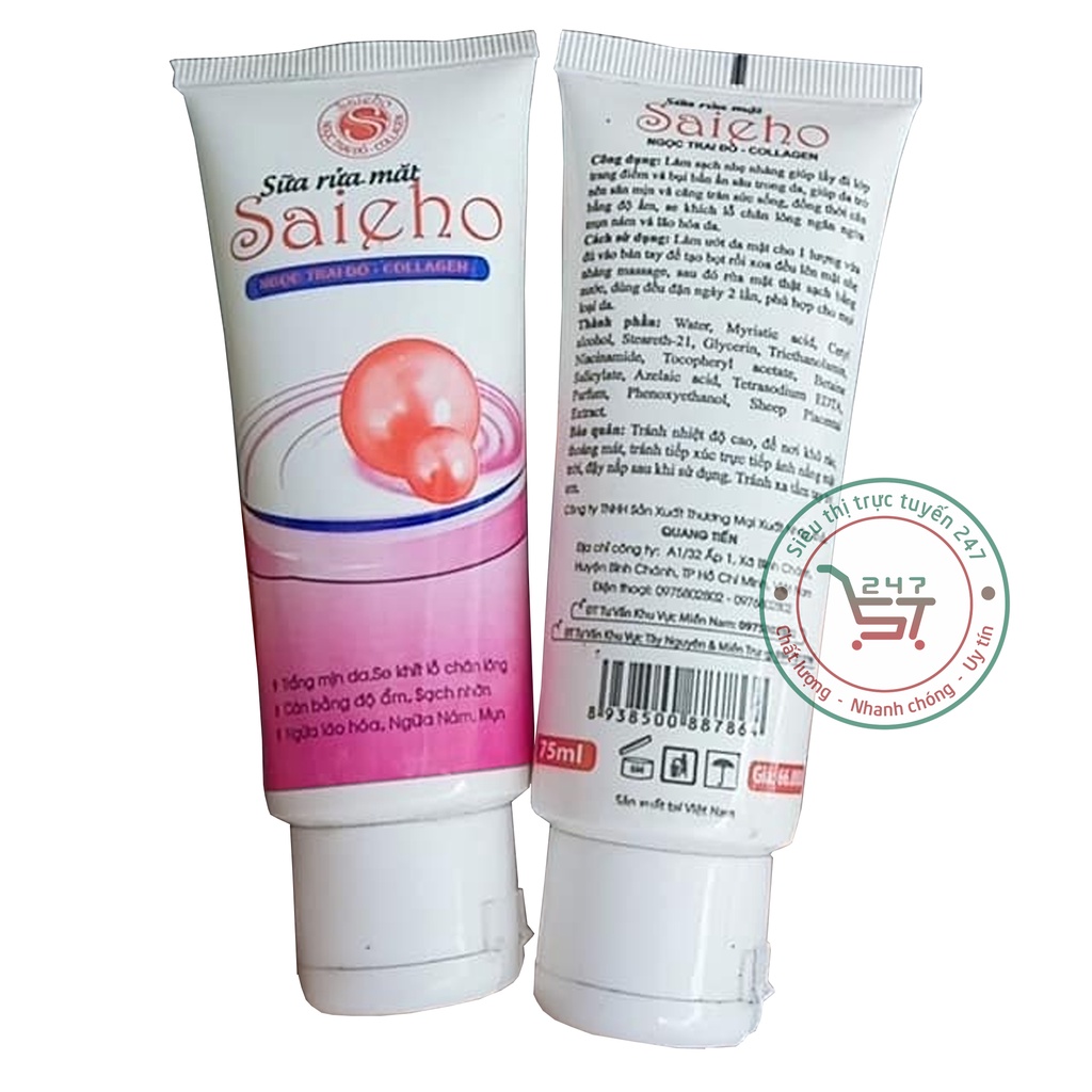 Sữa rửa mặt Sáng mịn da Sạch nhờn Saieho Ngọc trai đỏ 75ml (trắng-hồng) chăm sóc da tại nhà hiệu quả