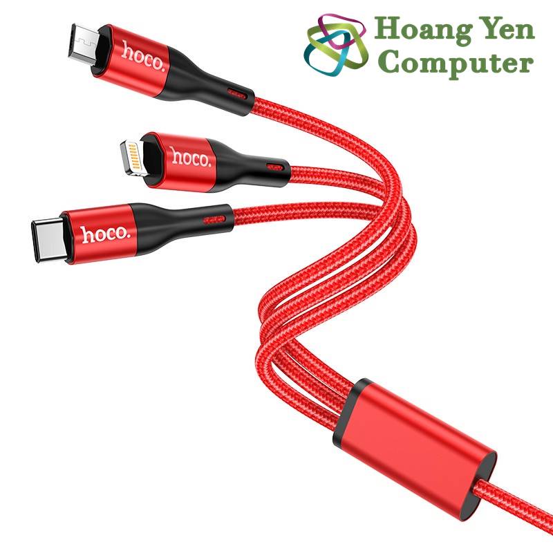 Cáp Sạc Hoco X2 Max 3 Đầu (IP - MICRO USB - TYPE C) Dây Dù Chống Đứt Dài 1M - BH 6 Tháng 1 đổi 1 (MÀU SẮC NGẪU NHIÊN)
